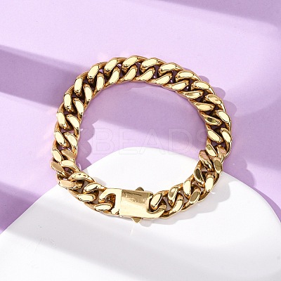 304 Stainless Steel Cuban Link Chain Bracelets for Unisex BJEW-K283-01C-G-1