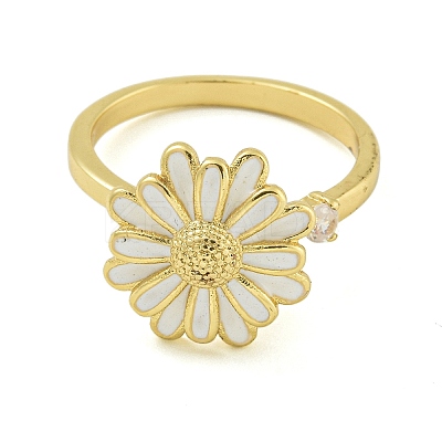 Daisy Enamel Rotatable Cuff Rings for Women RJEW-M016-05G-1