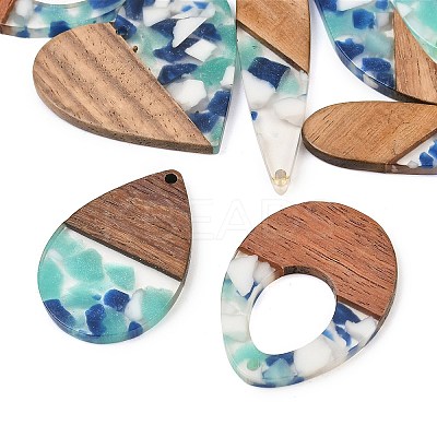 Walnut Wood & Transparent Resin Pendants WD-CBA583A-11-1