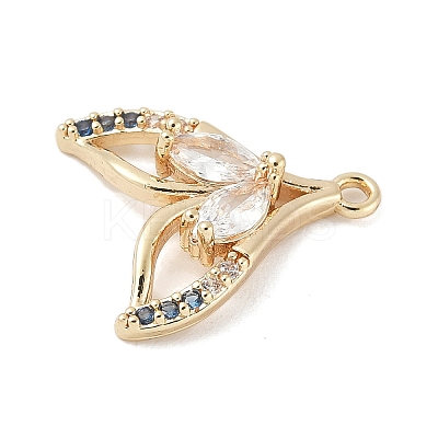 Brass Pave Light Sky Blue and Clear Cubic Zirconia Sea Animal Connector Charms KK-M326-07C-G-1