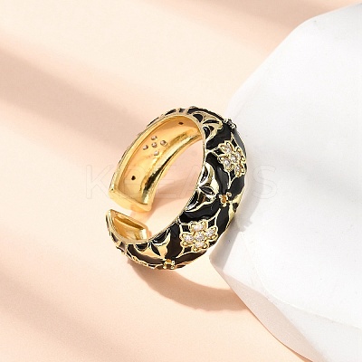 Brass Micro Pave Cubic Zirconia Cuff Open Rings for Women RJEW-B160-05G-1