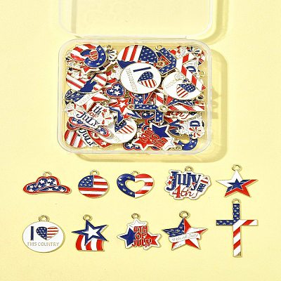 60Pcs 15 Styles Independence Day Alloy Enamel Pandants FIND-FS0004-41-1