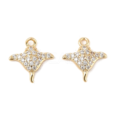 Brass Micro Pave Clear Cubic Zirconia Charms X-KK-R219-14G-1