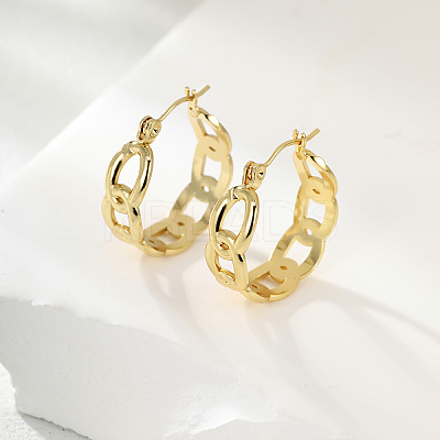 Simple 201 Stainless Steel Cuban Link Hoop Earrings WG5268-1