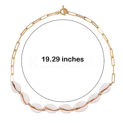 Natural Cowrie Shell Beads Pendant Necklace with Paperclip Chains for Women NJEW-SW00008-1