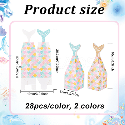 56Pcs 2 Colors Mermaid Paper Candy Boxes CON-OC0001-49-1