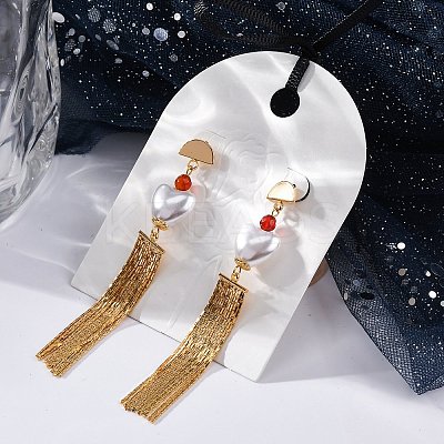 Brass Heart Dangle Stud Earrings EJEW-R014-07G-1