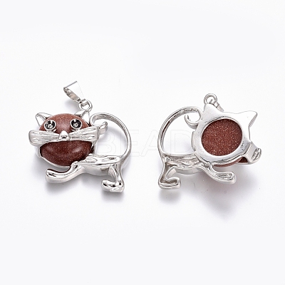 Synthetic Goldstone Kitten Pendants G-J386-C13-1