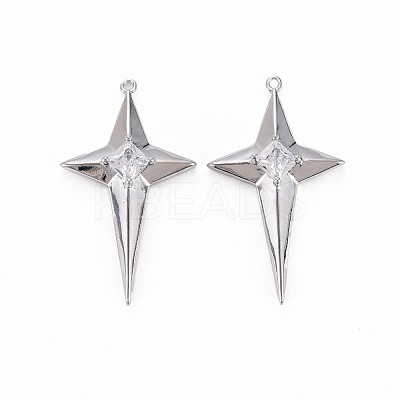 Brass Micro Pave Clear Cubic Zirconia Pendants KK-S364-102P-1