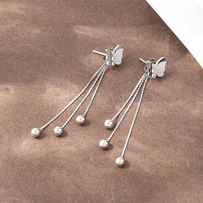 Butterfly 304 Stainless Tassel Steel Stud Earrings EJEW-H175-05P-1