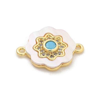 Brass Micro Pave Clear Cubic Zirconia & Shell Connector Charms KK-M303-03G-07-1