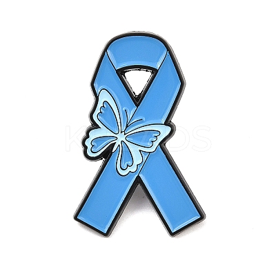 Awareness Ribbon with Butterfly Enamel Pins JEWB-C048-03A-EB-1