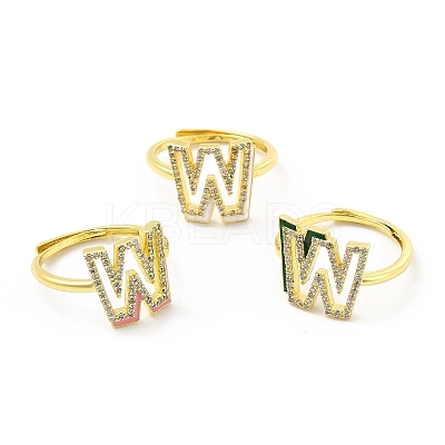 Mixed Color Enamel Initial Letter Adjustable Ring with Clear Cubic Zirconia RJEW-P045-01G-W-1
