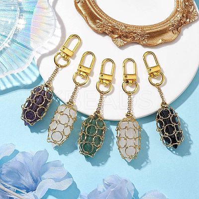 304 Stainless Steel Chain Pouch Natural Gemstone Pendant Decorations HJEW-JM01888-02-1