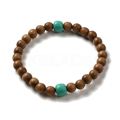 6mm Round Sandalwood and Synthetic Turquoise Beaded Stretch Bracelets BJEW-B080-08C-1