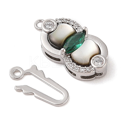 Brass Micro Pave Clear Cubic Zirconia Shell Hook and S-Hook Clasps KK-S388-27P-1