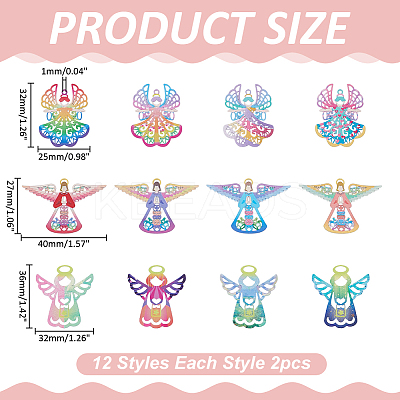 24Pcs 12 Colors 201 Stainless Steel Etched Metal Embellishments Pendants STAS-WR0001-46-1