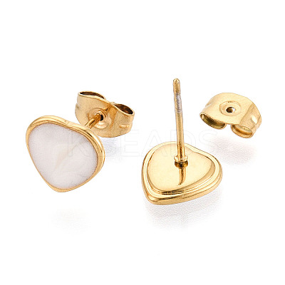 Heart 304 Stainless Steel Enamel Stud Earrings EJEW-T047-18G-B-1