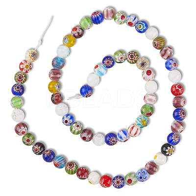 3 Strands Handmade Millefiori Glass Round Bead Strands LAMP-LT0001-16B-1