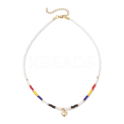 Valentine's Day 304 Stainless Steel Heart Pendant Glass Seed Beaded Necklaces for Women NJEW-MZ00146-1