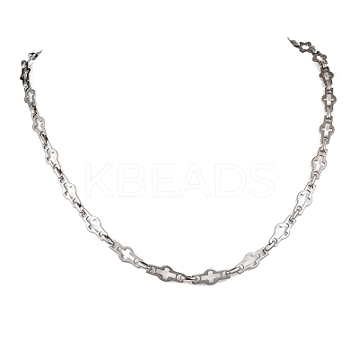 304 Stainless Steel Cross Link Chain Necklaces for Women Men NJEW-JN05432-02-1