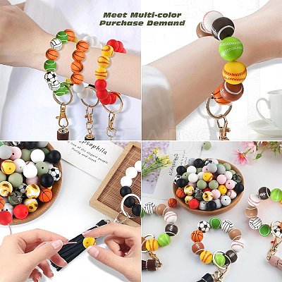20Pcs 10 Style Sports Theme Food Grade Eco-Friendly Silicone Focal Beads SIL-CJ0001-13-1