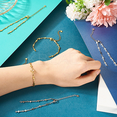 4Pcs 2 Colors 304 Stainless Steel Cross Link Chain Bracelet Making AJEW-TA0001-96-1