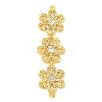 Brass Pave Clear Cubic Zirconia Three Flower Links Connector Charms KK-P277-61G-1
