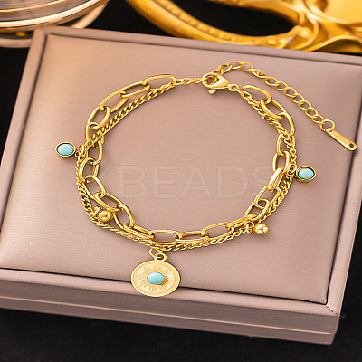 304 Stainless Steel Synthetic Turquoise Beads Double Layers Bracelets FS-WGDB07B-01-1