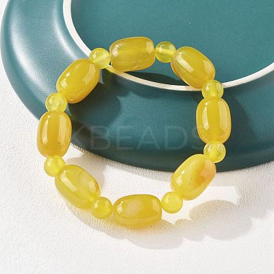 Natural Yellow Agate Bead Stretch Bracelets G-P570-01K-1