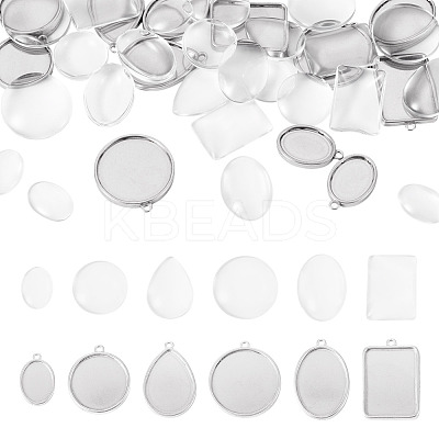 12Pcs 6 Styles 304 Stainless Steel Pendant Cabochon Settings STAS-TA0003-21-1