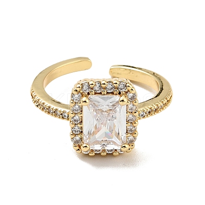Clear Cubic Zirconia Rectangle Open Cuff Ring RJEW-G251-11G-1