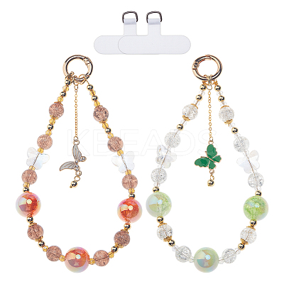 2Pcs 2 Colors Glass & Acrylic & Alloy Enamel Pendant Decorations HJEW-DR00245-1