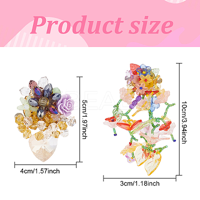 2 Pairs 2 Style Resin Flower Stud Earrings with Glass Beaded EJEW-AN0002-07-1