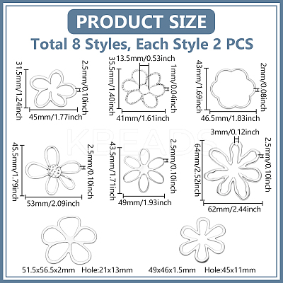16Pcs 8 Styles Tibetan Style Alloy Flower Pendants FIND-GA0007-06-1