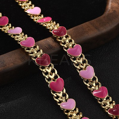 Heart Brass Enamel Link Chain Bracelets for Women BJEW-B125-04G-1