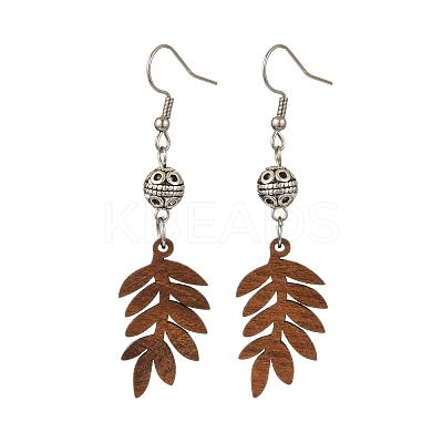 6 Pairs 6 Styles Natural Walnut Wood with Alloy Bead Dangle Earrings for Women EJEW-JE06102-1