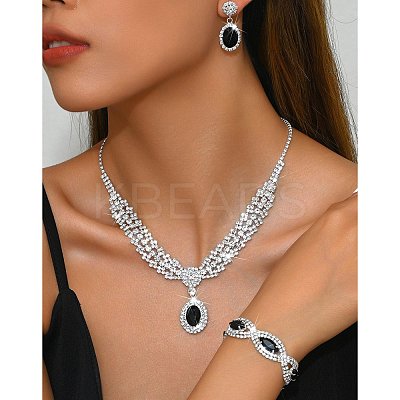 Oval & Horse Eye Brass Rhinestone Necklaces & Bracelets & Earring Sets FS-WG182CE-03-1