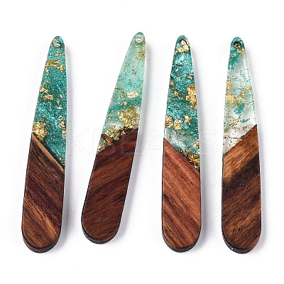 Transparent Resin & Walnut Wood Pendants X-RESI-N039-69B-1