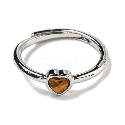 Heart Natural Mixed Stone Adjustable Rings RJEW-Q818-02P-1
