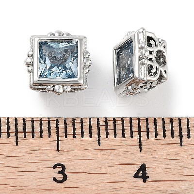 Brass Micro with Single Light Sky Blue Zirconia Beads KK-C051-31P-1