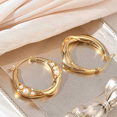 304 Stainless Steel & ABS Plastic Pearl Hoop Earrings SA-CBA2696-31G-1