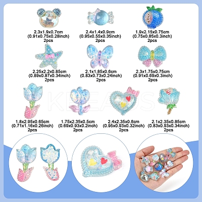 20Pcs 10 Styles Flower Transparent Epoxy Resin Decoden Cabochons RESI-FS0001-94-1