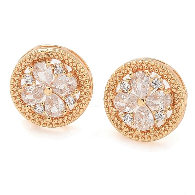 Rack Plating Flower Brass Clear Cubic Zirconia Stud Earrings EJEW-M090-22G-1