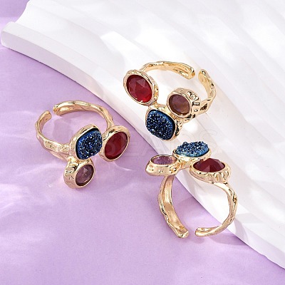 Natural Amethyst/Dyed Jade/Sodalite/Korean Jade/Rose Quartz/Agate Germ Cuff Rings RJEW-M076-05G-1