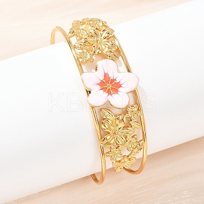 Flower 304 Stainless Steel Cuff Bangles for Women BJEW-A049-02G-1