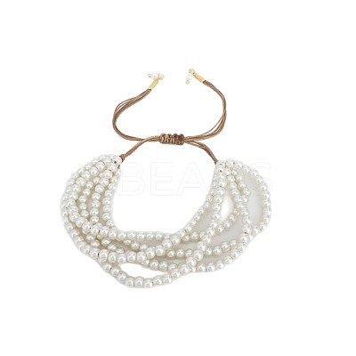 Adjustable Round Shell Pearl Multi-Strand Braided Bead Bracelets for Women WG86BBB-01-1