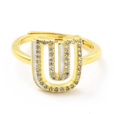Mixed Color Enamel Initial Letter Adjustable Ring with Clear Cubic Zirconia RJEW-P045-01G-U-1