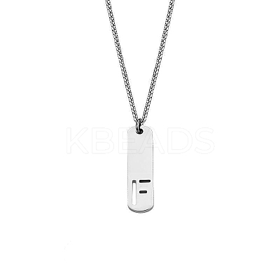 304 Stainless Steel Rectangle with Laser Cut Initial Pendant Necklaces FS-WG71FEF-10-1