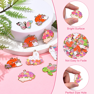 24Pcs 6 Styles Animal Flower Alloy Enamel Pendants ENAM-YW0005-47-1